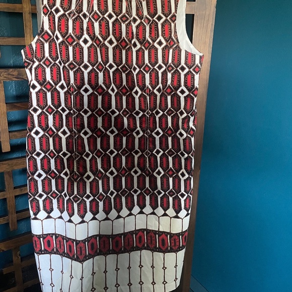 Talbots red/white/tan cotton shift dress, NWOT, US 12, mint. - Picture 2 of 6